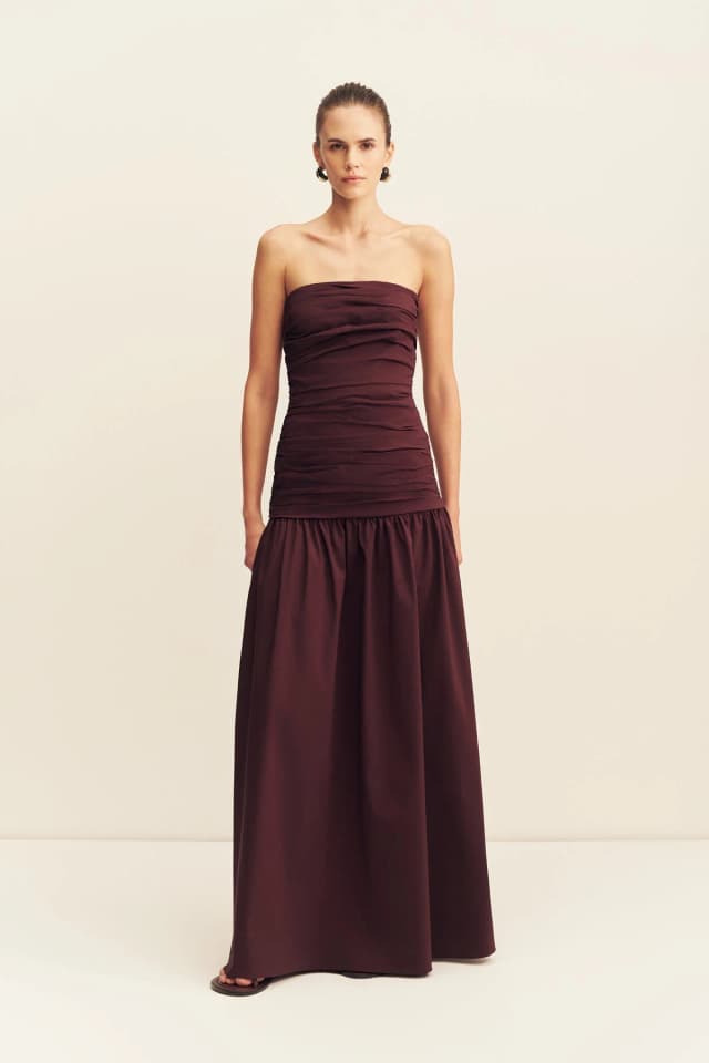 Shona Joy CAMPBELL STRAPLESS RUCHED MAXI DRESS - WINE TASTING, image 1 of 1 from Shona Joy