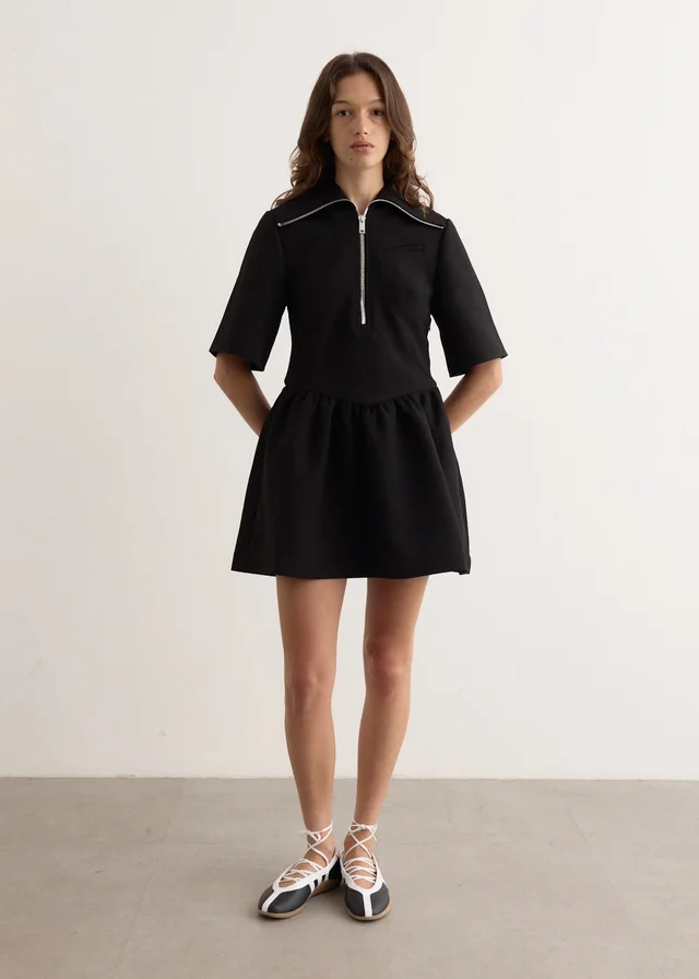 Ganni Bonded Crepe Mini Dress in 099 Black, image 1 of 1 from Incu