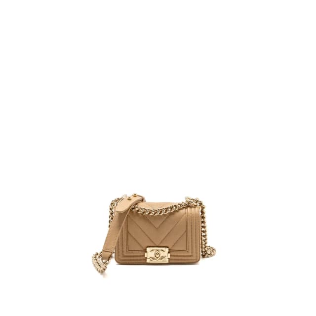Chanel 22S Mini Boy Bag Chevron Caviar Beige LGHW (Microchip) in Beige Caviar leather from EMIER, photo 1 of 1