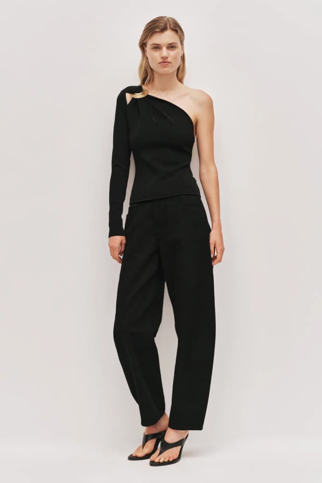 AJE Rosabel Asymmetric Knit Top in BLACK, image 1 of 1 from Aje