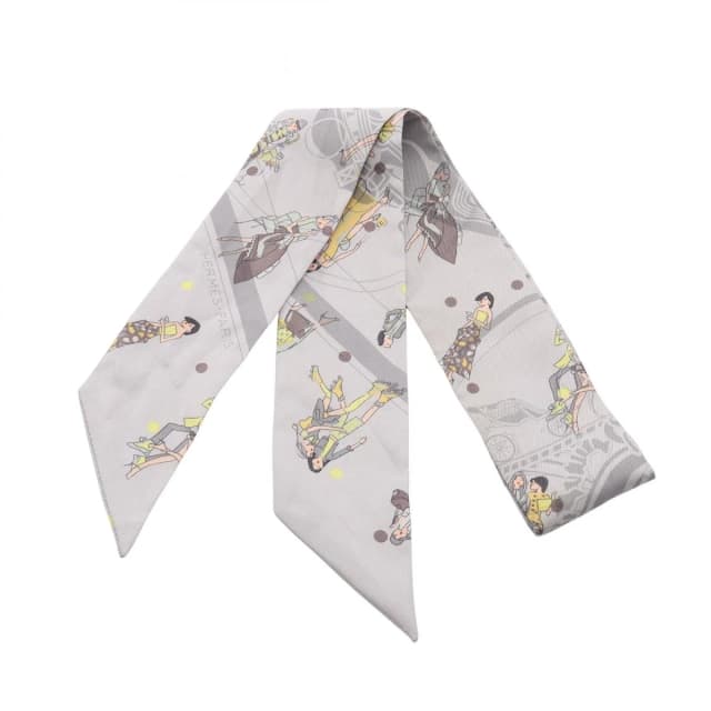 Hermès Scarf Twilly Ex Libris les Parisienne Ribbon Gray Silk in Grey Silk from The Reluxe, photo 1 of 1
