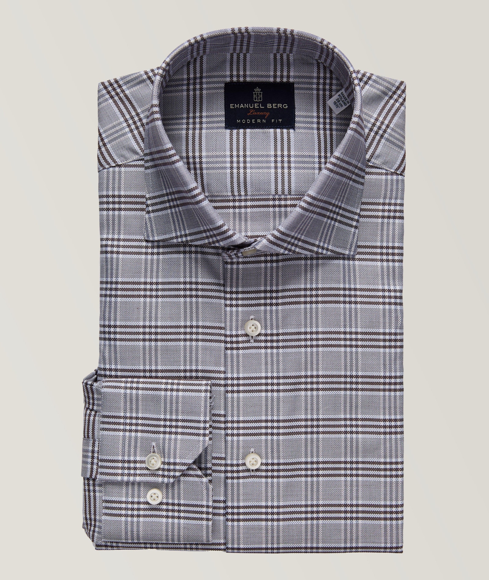 Emanuel Berg Premium Luxury Yoga Oxford Dress Shirt in Brown Cotton & Cotton Blends, image 1 of 1 from Harry Rosen