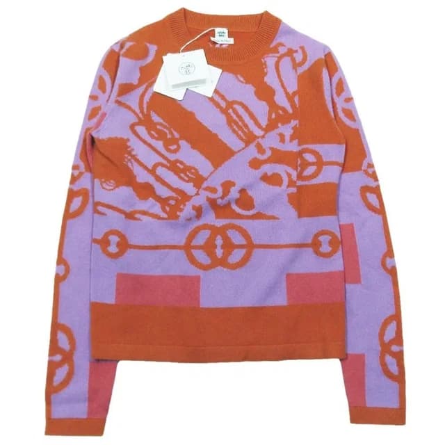 Hermès Cliquetis Cashmere Long Sleeve Crew Neck Top 36 Orange Purple in Purple Cashmere from The Reluxe, photo 1 of 1