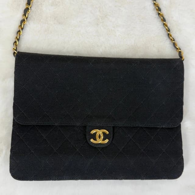Chanel Black Cotton Matelasse Half Flap Shoulder Bag in Black from SparklesnDreams, photo 1 of 1