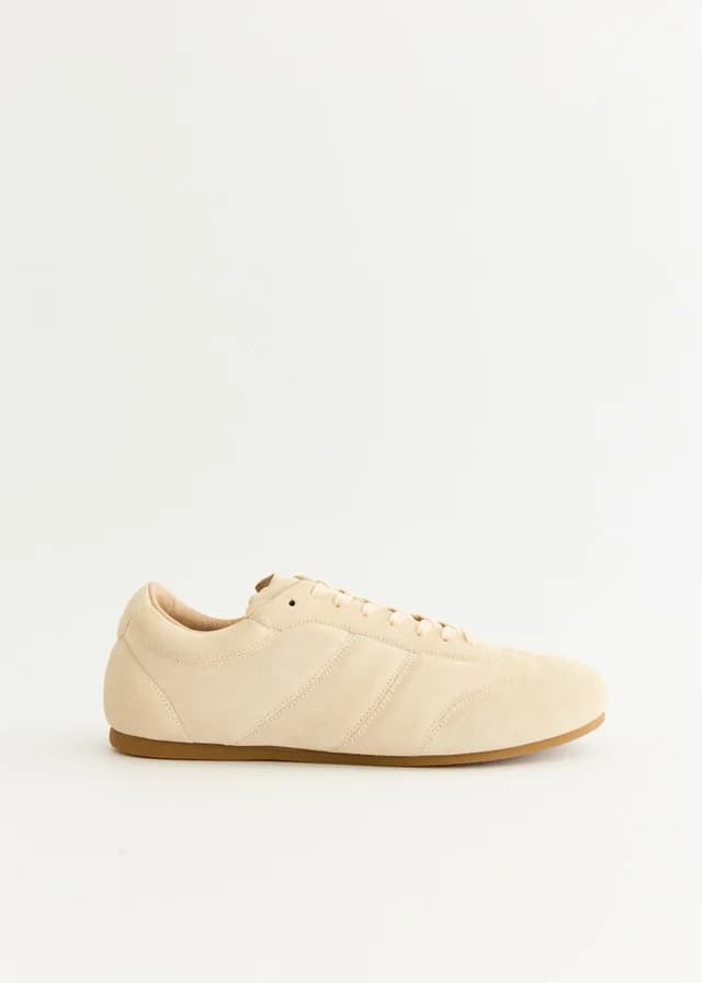 Lemaire Soft Runner Suede Sneakers in LIGHT CLAY BG264, image 1 of 1 from Incu