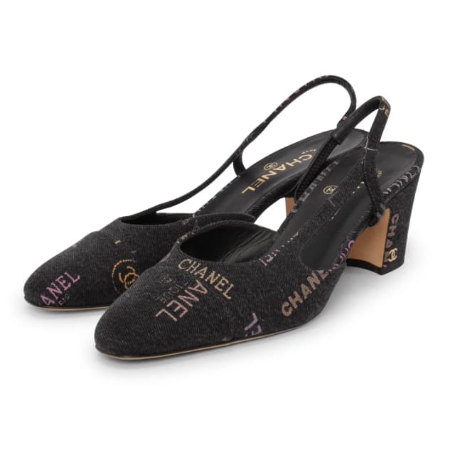 Chanel Mood CC Slingback Pumps 40.5 in Black Denim from Blue Spinach, photo 1 of 1