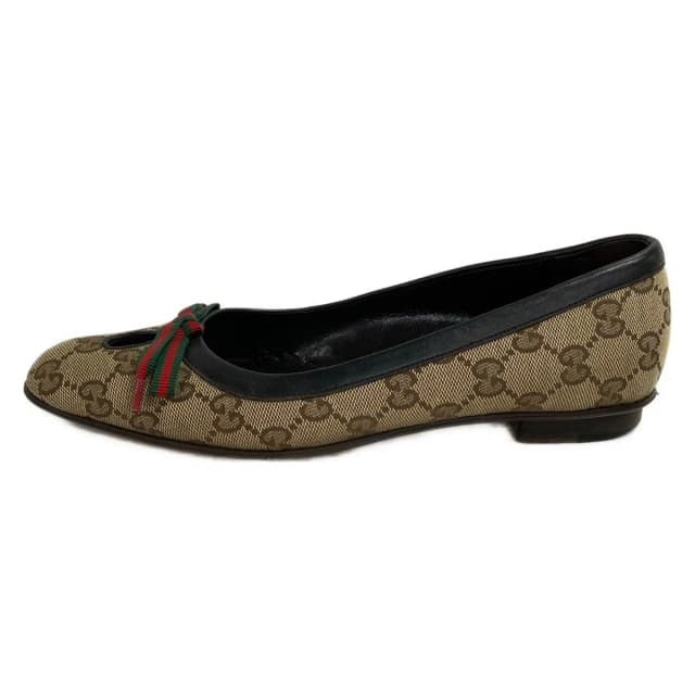 Gucci Flat Shoes GG Pattern Sherry Beige Dark Brown Multi Ribbon Leather in Brown Leather from The Reluxe, photo 1 of 1