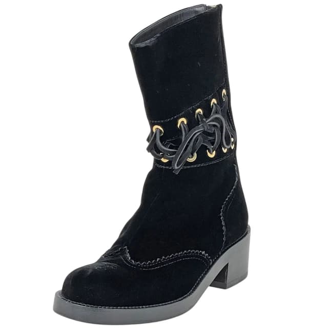 Chanel CC Logo Short Boots Shoes Velour Black in Black from The Reluxe, photo 1 of 1