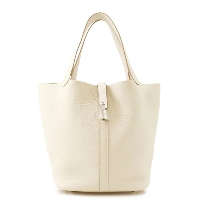 Hermès Handbag Picotin Lock MM Craie Silver Taurillon Clemence Tote in White Clemence leather from The Reluxe, photo 1 of 1