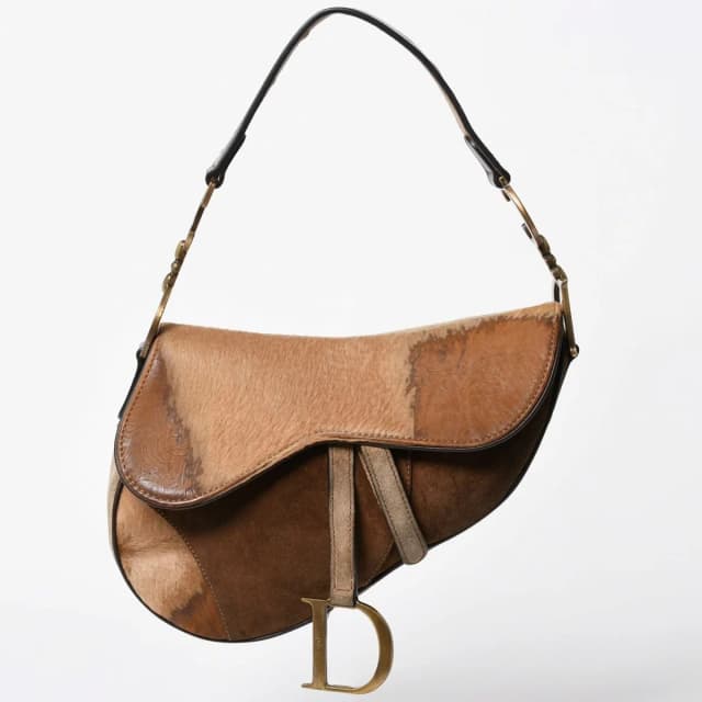 Dior Saddle Bag Calf Hair Suede Brown Gold in Brown Suede from The Reluxe, photo 1 of 1