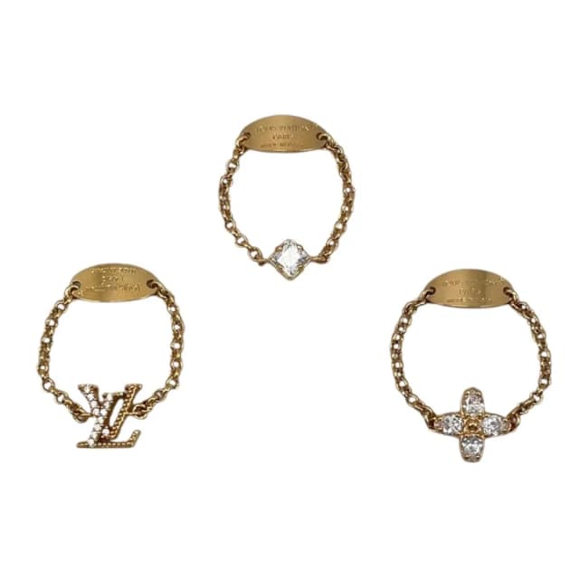 Ring Set LV L Metal Chain Monogram Flower Strass Rhinestone Gold in Gold from The Reluxe, photo 1 of 1
