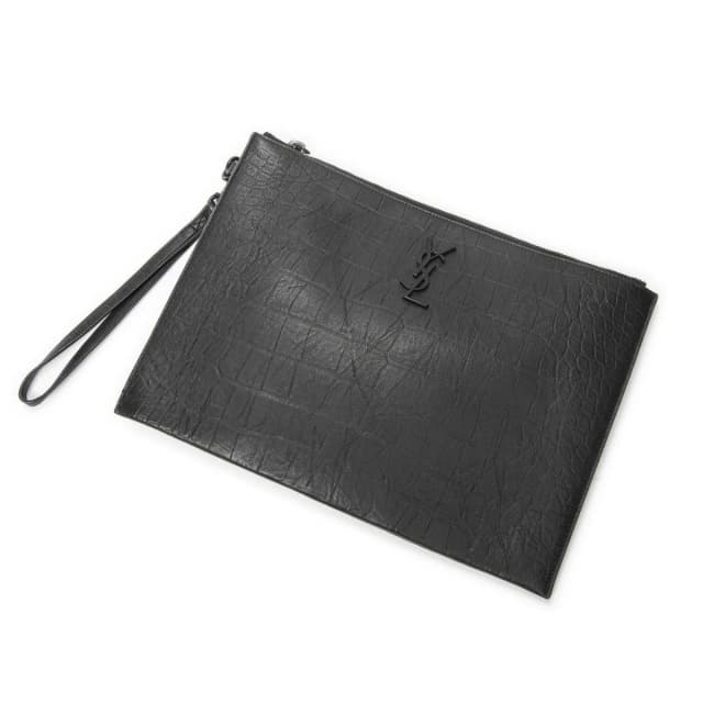 Saint Laurent Tablet Clutch Gray Croco Embossed Leather in Grey Leather from The Reluxe, photo 1 of 1