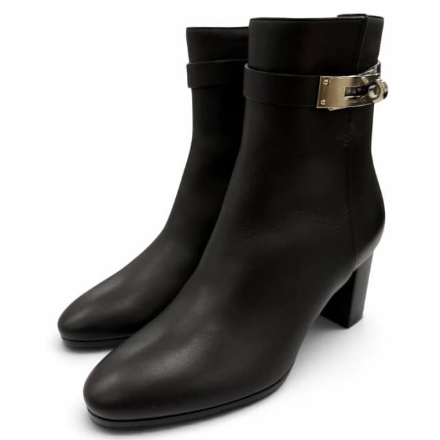 Hermès Saint Germain Silver Kelly Buckle Leather Short Boots Black in Black Leather from The Reluxe, photo 1 of 1