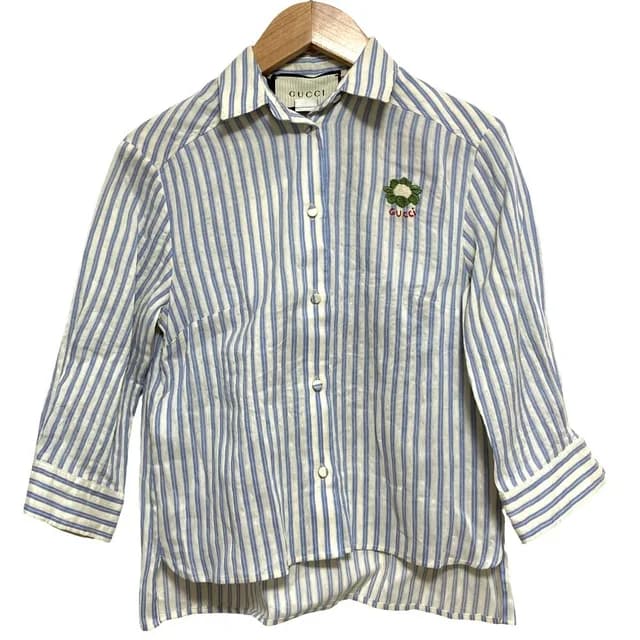 Gucci Michele Era Logo Embroidery Striped Pattern Linen Cotton Shirt Blouse 38 from The Reluxe, photo 1 of 1