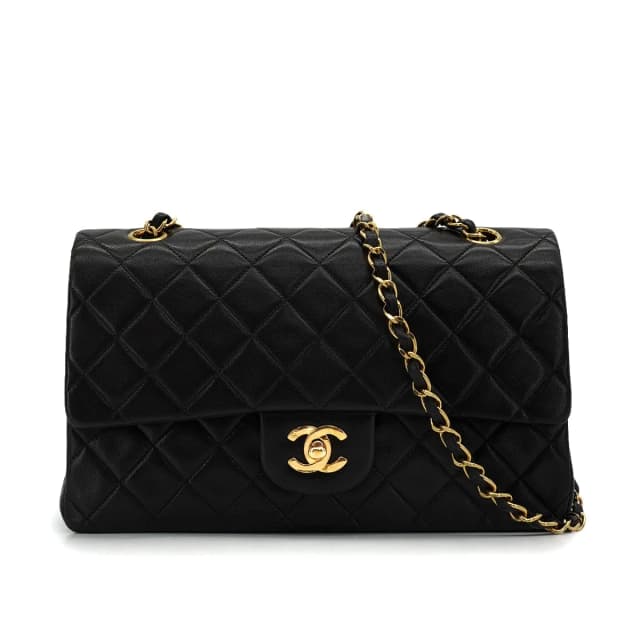 Chanel Vintage Classic Flap Medium Chain Shoulder Bag Black Lamb Skin Gold Hardware in Black Leather from Luxury Promise, photo 1 of 1