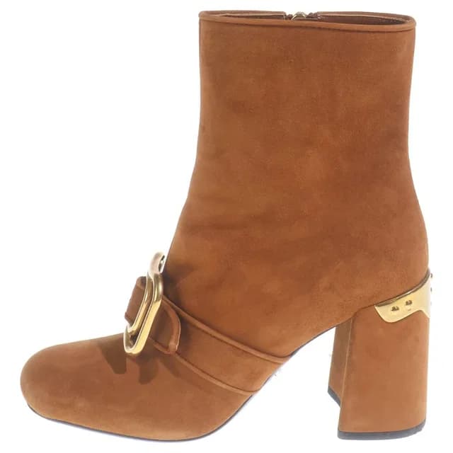 Prada Side Zip Suede Short Boots Brown in Brown Suede from The Reluxe, photo 1 of 1