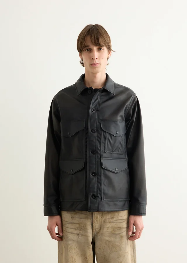 Junya Watanabe Filson Synthetic Leather x Wool Moss Jacket in 1 black x blk/gry, image 1 of 1 from Incu