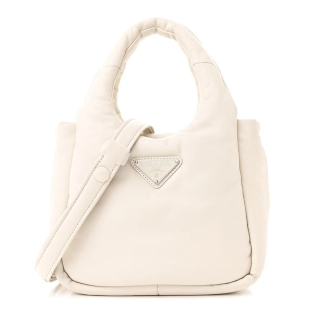 Prada Soft Padded Small Double Handled Shoulder Nappa Leather Bag - White in White Nappa leather from H&T, photo 1 of 1