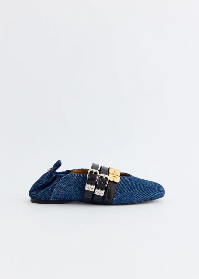 Ganni Sue Triple Ballerina Flats in Dark Blue Vintage, image 1 of 1 from Incu