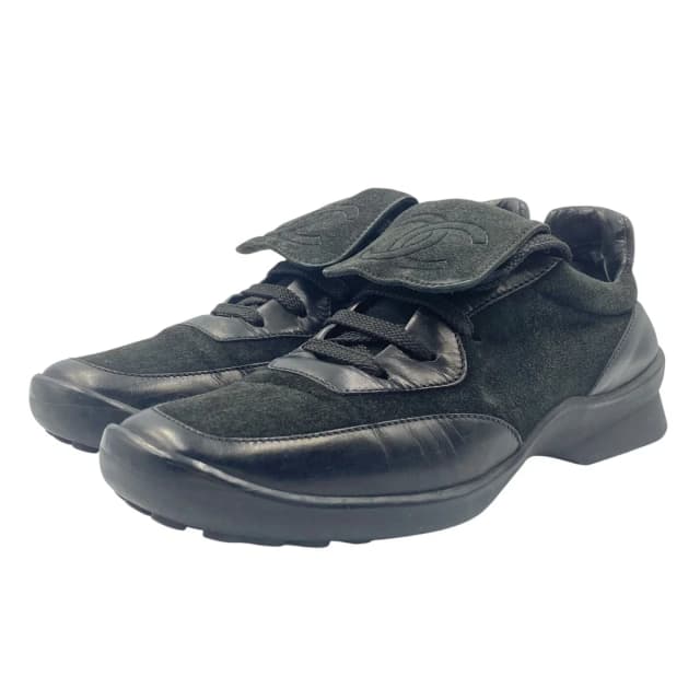 Chanel Sneakers Leather CC Logo Low-Cut Black Suede Junk in Black Suede from The Reluxe, photo 1 of 1