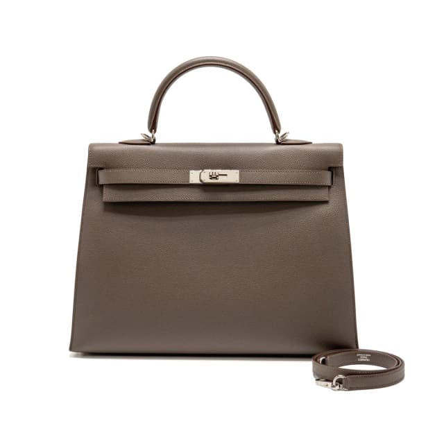 Hermès Kelly 35 Epsom Gris Etain SHW Stamp Square Q in Taupe Epsom leather from EMIER, photo 1 of 1