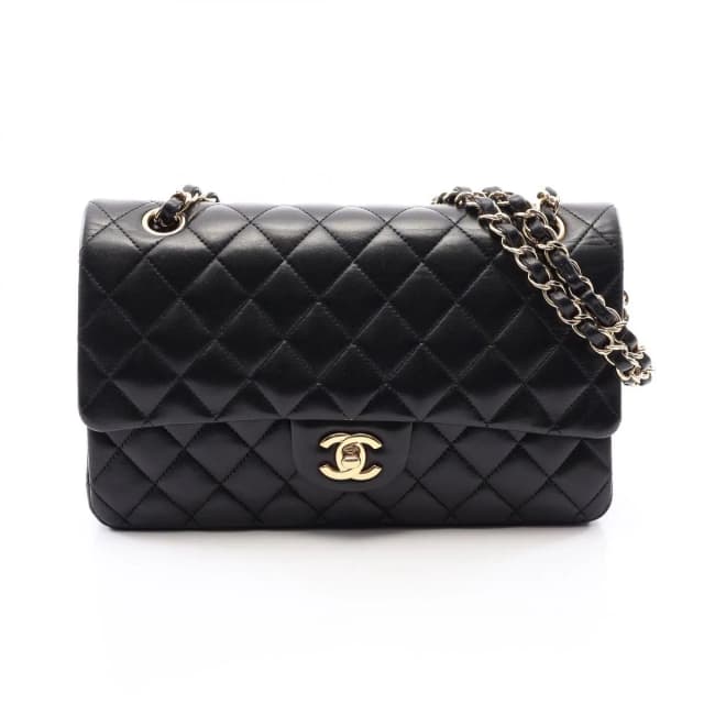 Chanel Shoulder Bag Quilted Double Flap Black Lambskin Chain in Black Lambskin from The Reluxe, photo 1 of 1