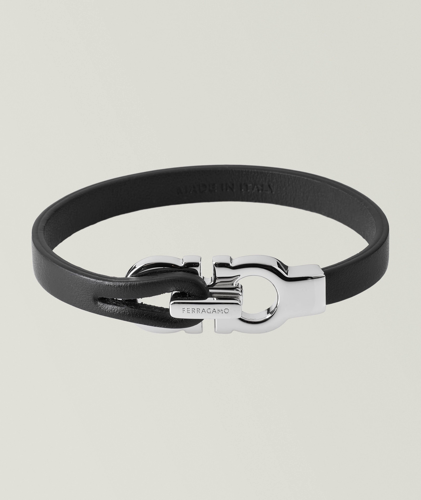 Ferragamo Double Gancini Leather Bracelet in Black, image 1 of 1 from Harry Rosen