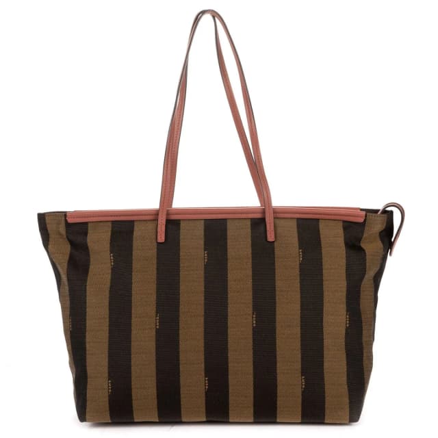 Fendi Ann Zip Tote Bag Pink Brown Calfskin with Pequin Striped Canvas in Brown Calfskin from The Reluxe, photo 1 of 1