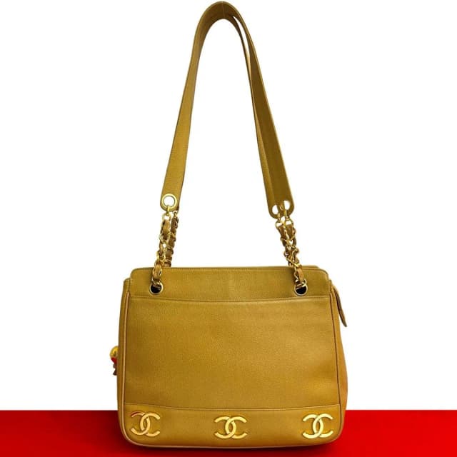 Chanel Vintage Triple Coco Caviar Leather Chain Tote Bag Beige in Beige Caviar leather from The Reluxe, photo 1 of 1