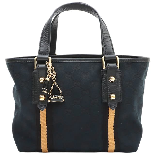 Gucci Canvas GG Pattern Multi Charm Handbag Black / Beige from VINTAGE QOO TOKYO, photo 1 of 1