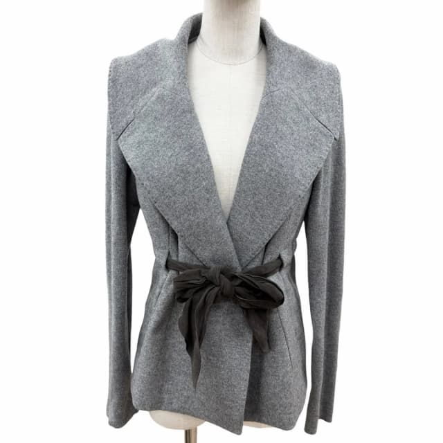 Brunello Cucinelli Wool Cashmere Knit Contrast Belt Jacket Gray 46 in Grey Cashmere from The Reluxe, photo 1 of 1