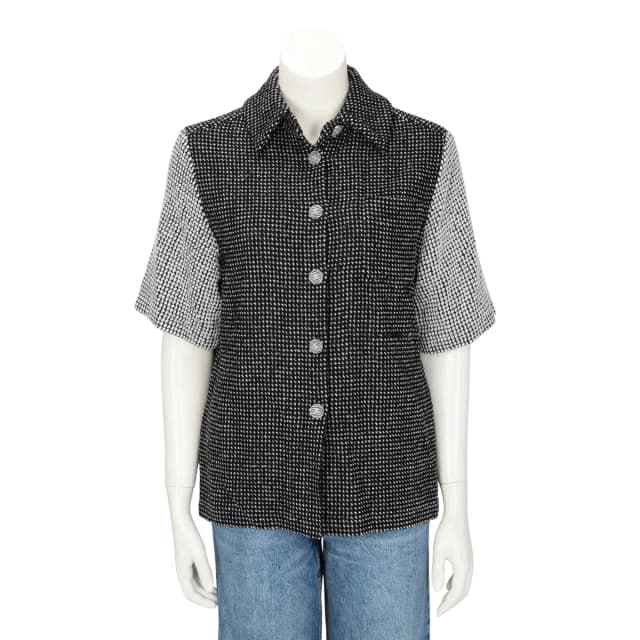 Chanel Short Sleeve Blouse FR 36 in Black & White Tweed from Blue Spinach, photo 1 of 1