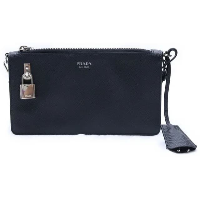 Prada Saffiano Leather Pouch Mini Handbag Black Silver in Black Saffiano leather from The Reluxe, photo 1 of 1