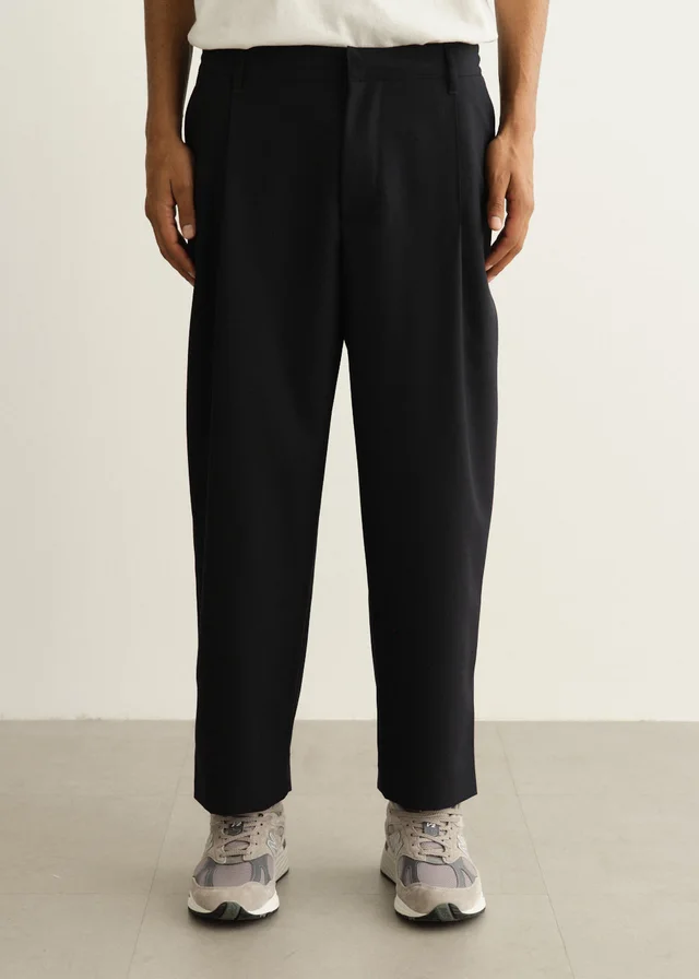 Maison Kitsune Cropped Pleated Pants in CLASSIC NAVY, image 1 of 1 from Incu