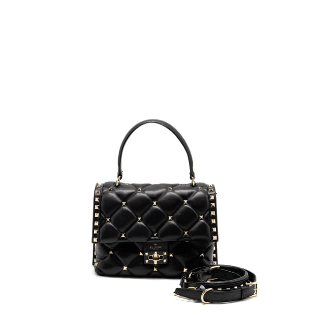 Valentino Garavani Top Handle Quilted Candystud Flap Bag Lambskin Black LGHW in Black Lambskin from EMIER, photo 1 of 1