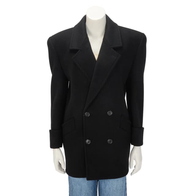 Saint Laurent Double Breasted Short Coat FR 36 in Black Wool from Blue Spinach, photo 1 of 1