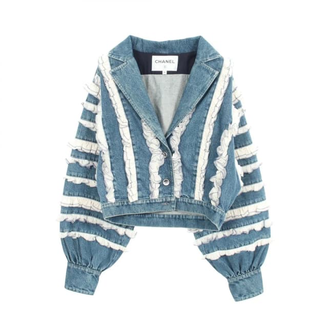 Chanel Denim Jacket Coco Buttons Ruffle 20S Cotton in Denim from The Reluxe, photo 1 of 1