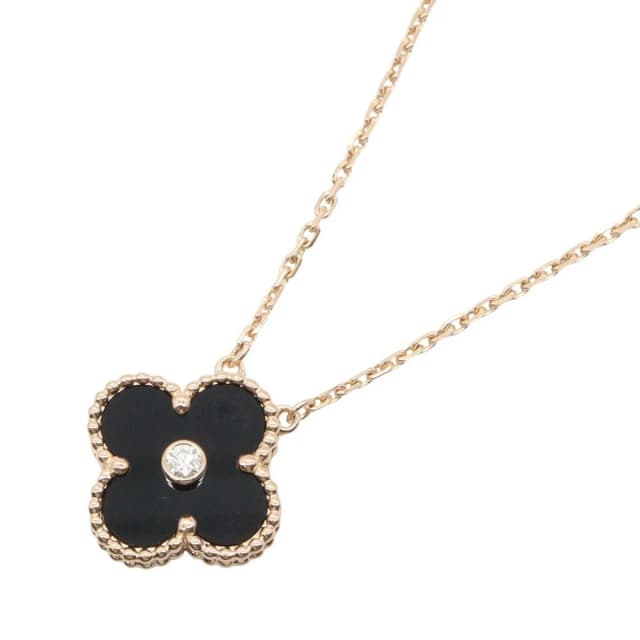 Van Cleef & Arpels Necklace Vintage Alhambra Onyx 42 18k Pink Gold Diamond in Pink from The Reluxe, photo 1 of 1