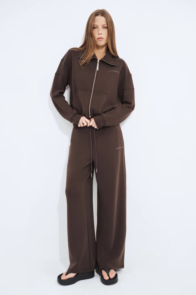 Athletica Scuba Track Pant in CHOCOLATE, image 1 of 1 from Aje