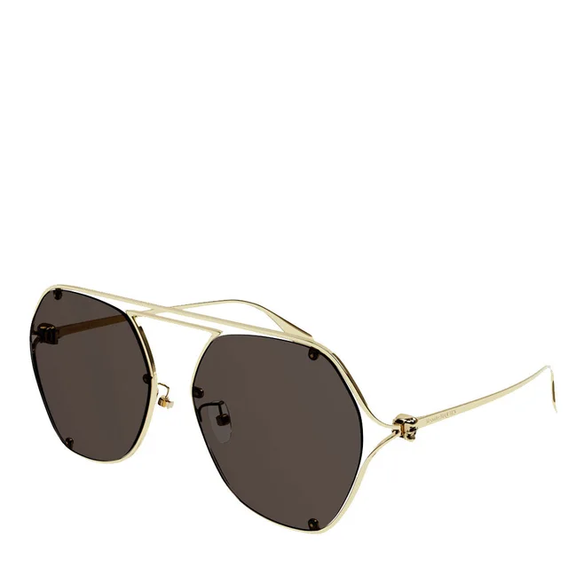Alexander McQueen AMQ AM0367S Metal Sunglasses, Gold/Brown, image 1 of 1 from Cultstatus