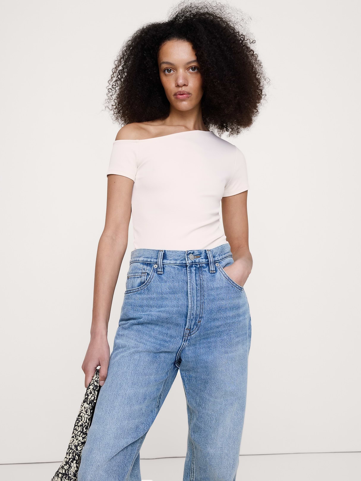 Banana Republic Sculpted-Stretch Off-Shoulder Top in Merengue Off-White, image 1 of 1 from Banana Republic (US)