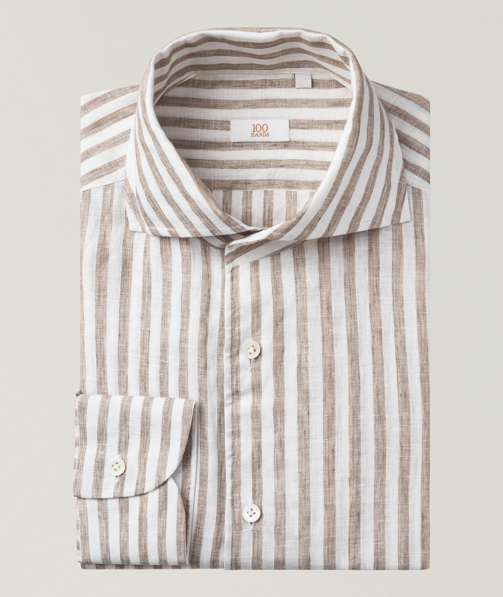 100 Hands Bengal Stripe Linen Dress Shirt in Brown, image 1 of 1 from Harry Rosen