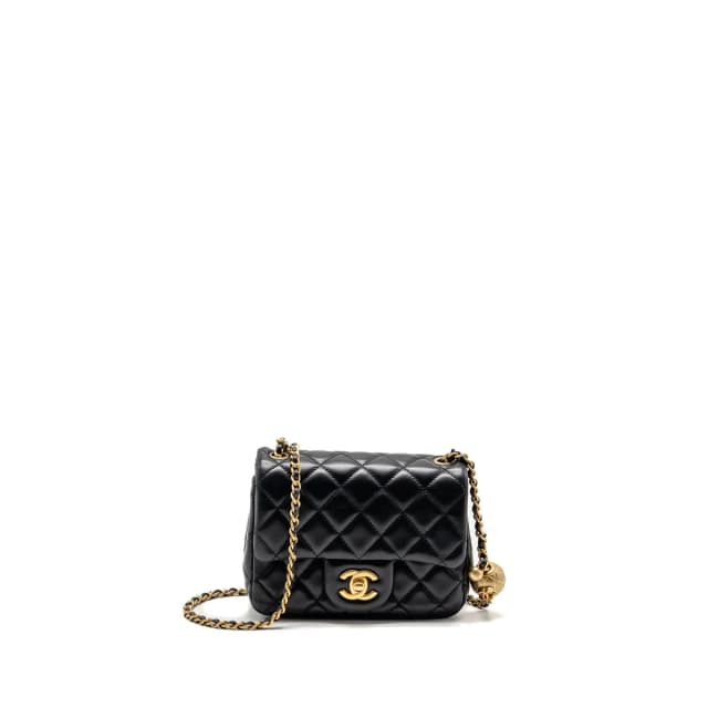 Chanel pearl crush mini square flap bag lambskin black GHW (microchip) in Black Lambskin from EMIER, photo 1 of 1