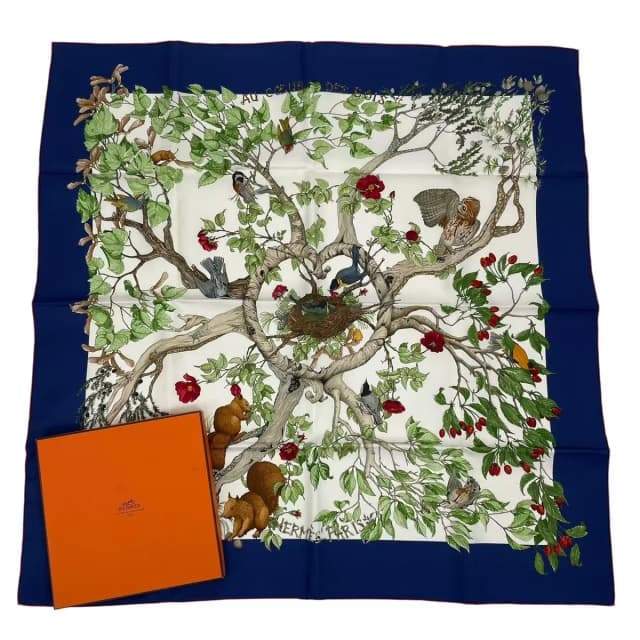 Hermès Carre 90 AU Coeur Des Bois in Navy Silk from The Reluxe, photo 1 of 1