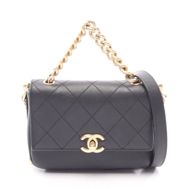 Chanel Shoulder Bag Quilted 2-Way Black Leather Small Flap Chain in Black Leather from The Reluxe, photo 1 of 1