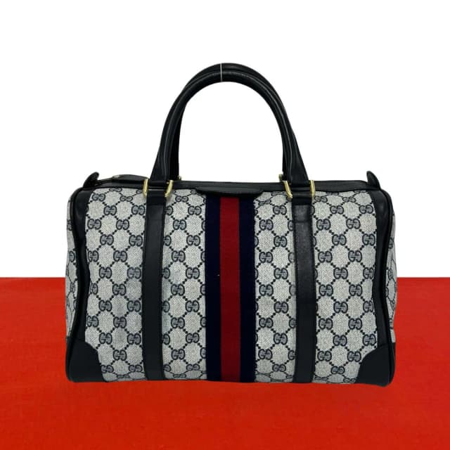 Gucci Vintage Sherry Line GG Pattern Leather Mini Boston Bag Navy in Navy Leather from The Reluxe, photo 1 of 1