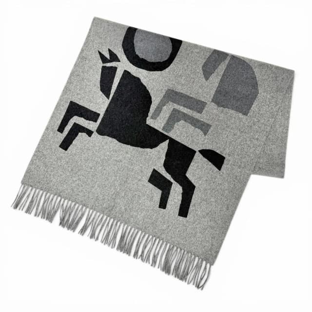 Hermès Velki Love Cashmere Logo Leather Patch Large Shawl Scarf Gray in Grey Cashmere from The Reluxe, photo 1 of 1