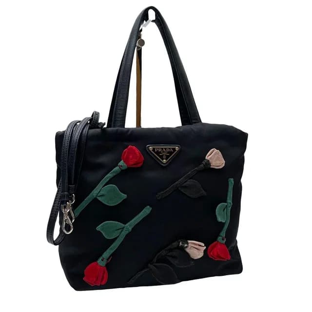 Prada Nylon Leather Flower Shoulder Bag 2-Way in Nylon from The Reluxe, photo 1 of 1