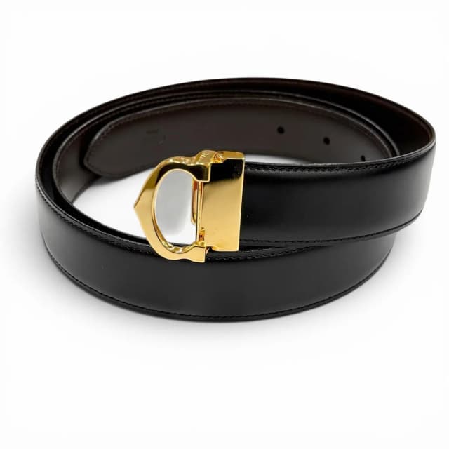 Must de Cartier Leather Reversible Belt Black Dark Brown Gold in Black Leather from The Reluxe, photo 1 of 1