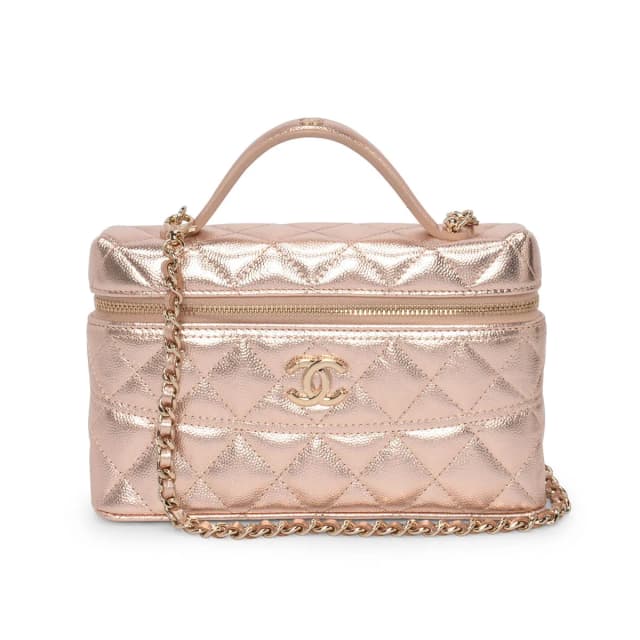 Chanel Quilted Caviar Top Handle Slim Vanity Case in Rose Gold Caviar leather from Blue Spinach, photo 1 of 1